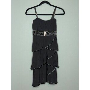 VTG Deb Medium Y2K 90s Strappy Tiered Satin Trim Tiered Bow Bling Party Dress